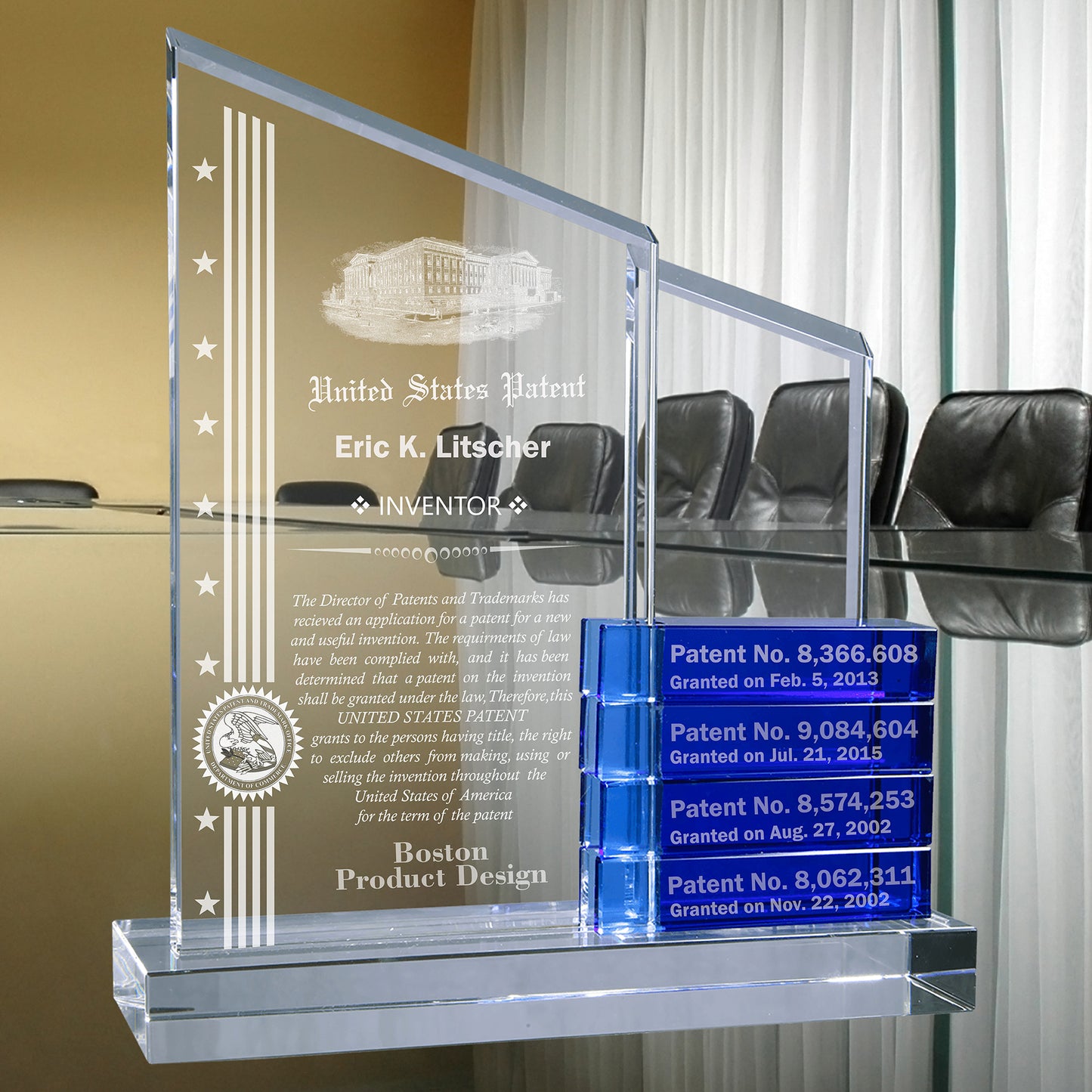 Crystal Perpetual Desk-Top Patent Award