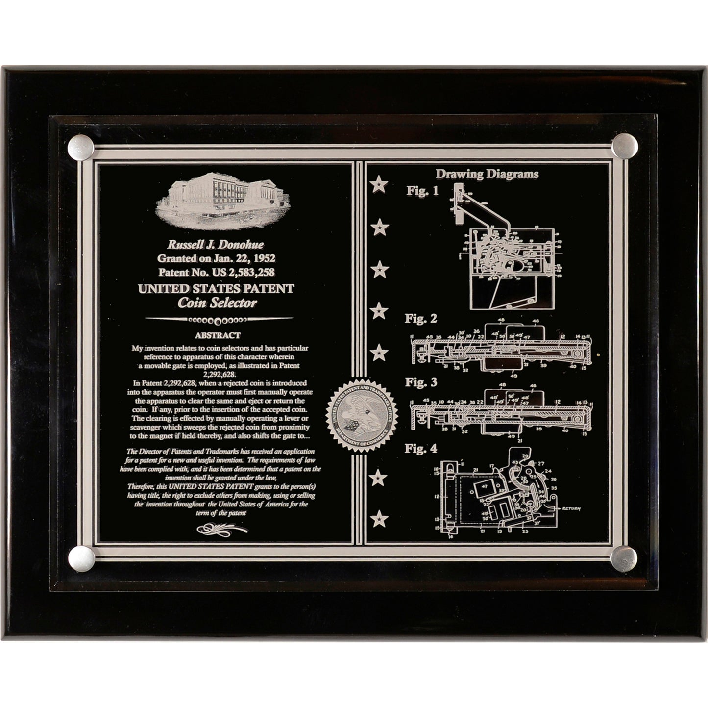 FINEST FLOATING ACRYLIC WALL / DESK TOP PATENT AWARD, LANDSCAPE FORMAT