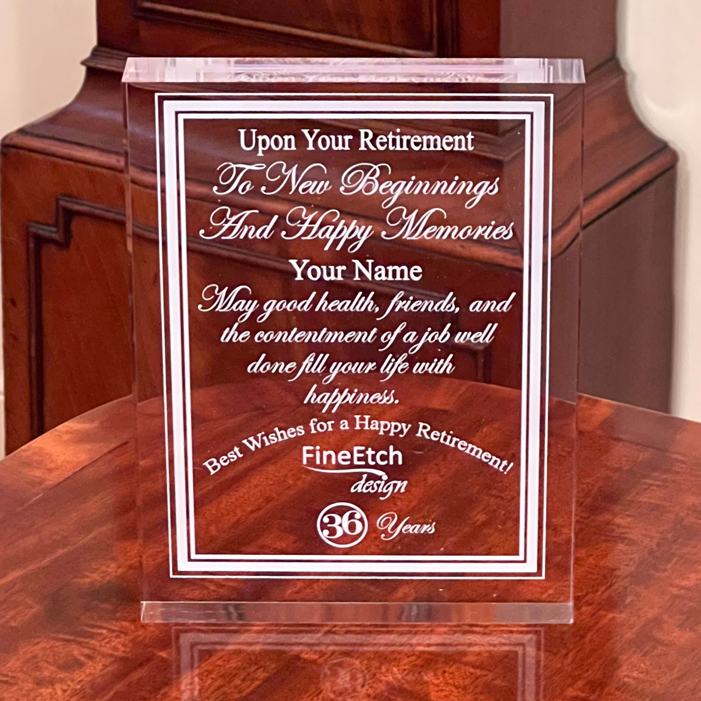 FIINE ULTRA CLEAR ACRYLIC BLOCK CUSTOM RETIREMENT AWARD