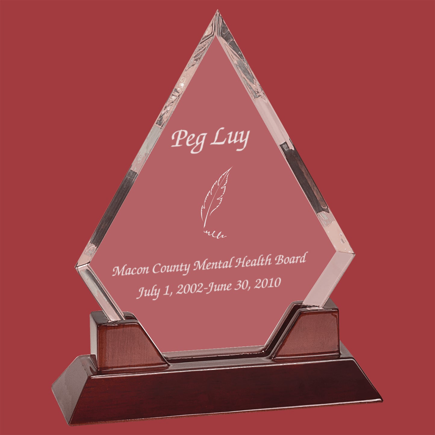 DIAMOND ACRYLIC DESKTOP AWARD WITH ROSEWOOD PIANO FINISH BASE