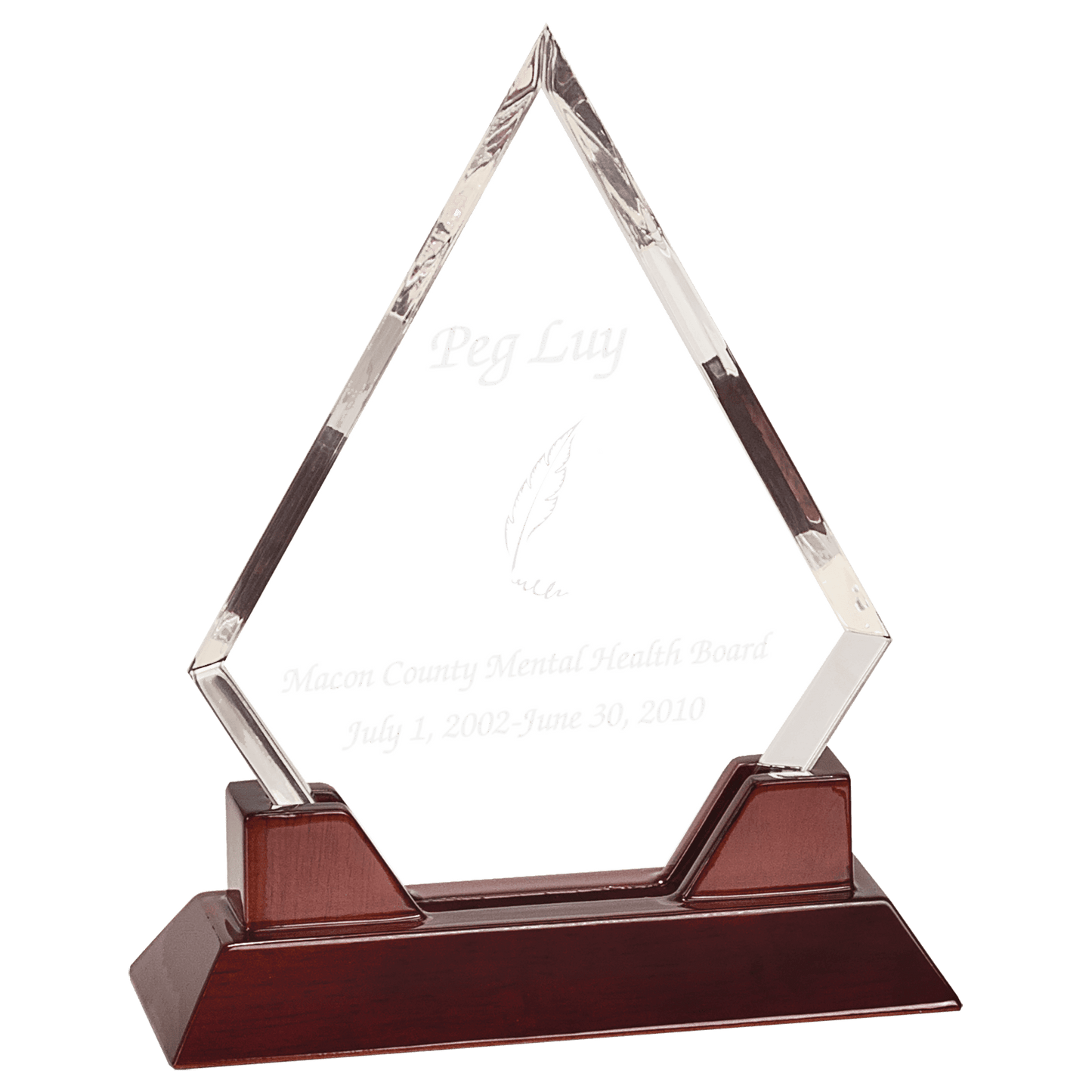 DIAMOND ACRYLIC DESKTOP AWARD WITH ROSEWOOD PIANO FINISH BASE