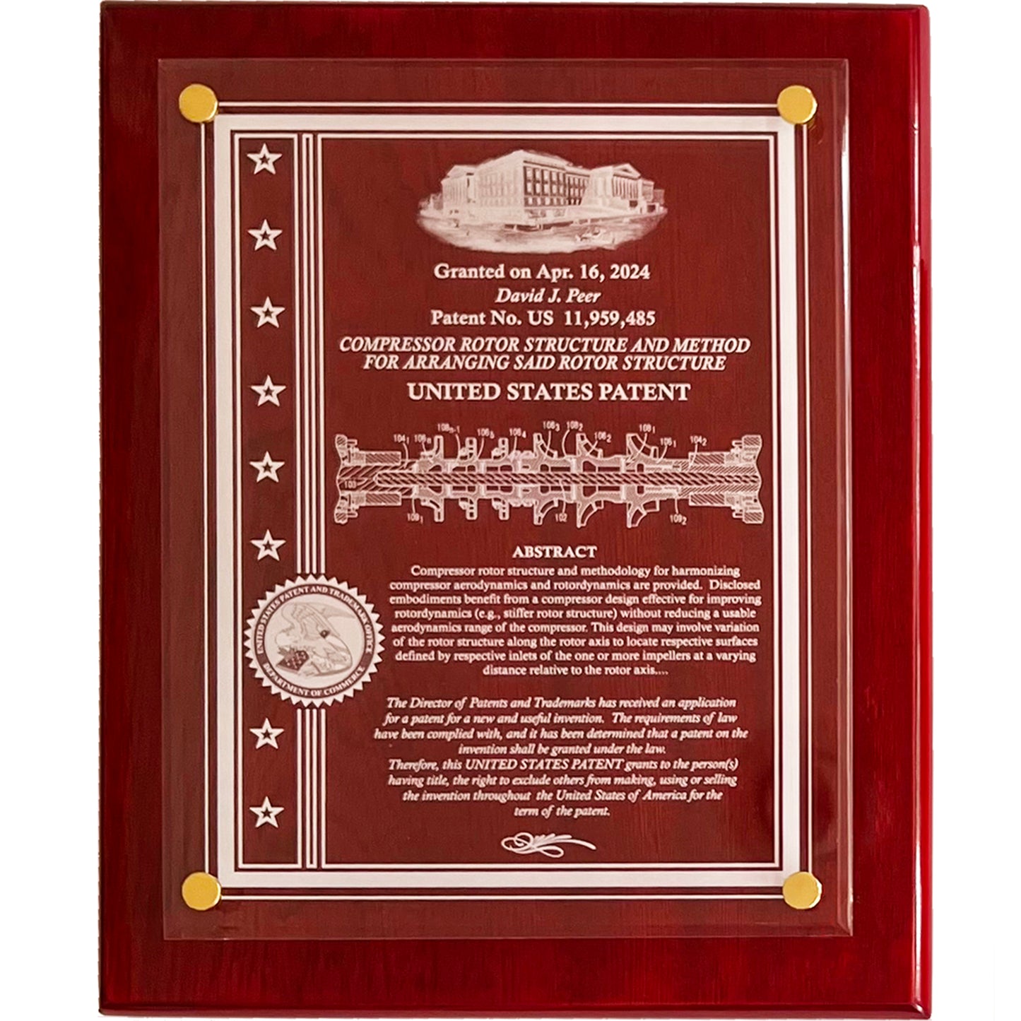PATENT ACRYLIC FLOATING WALL OR DESK TOP PLAQUE: ETCHED TO FINE DEFINITION