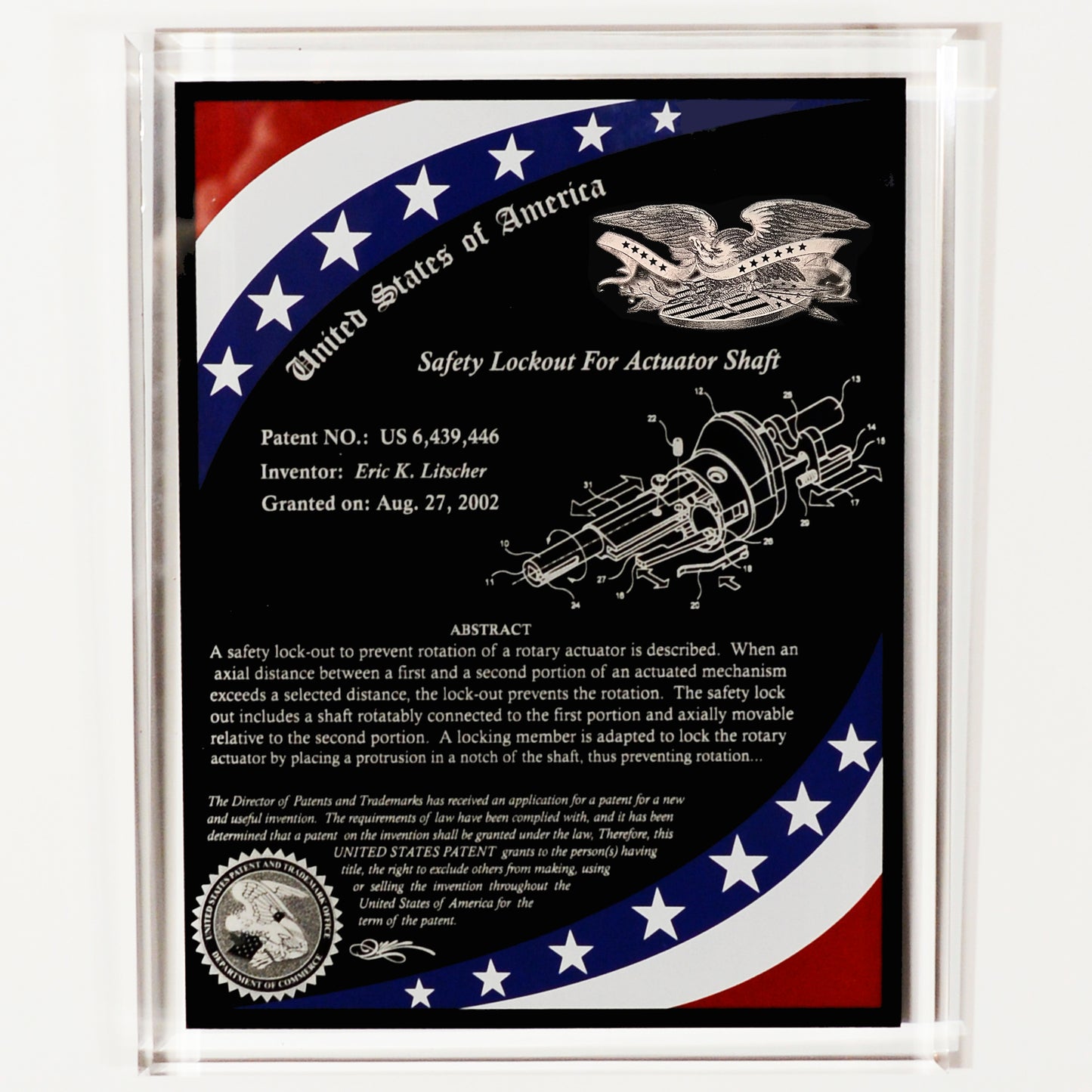 Patent Award Plaque Patriotic with Stars & Strips Border