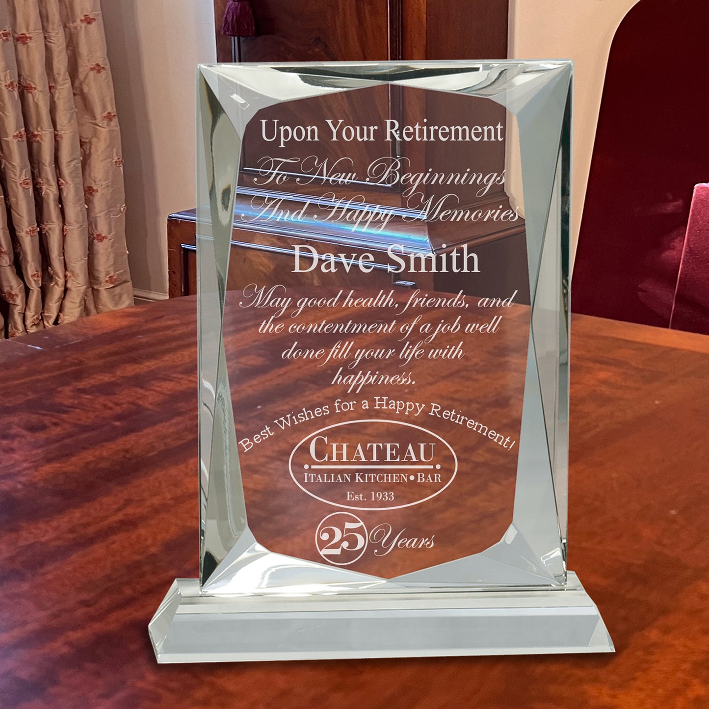 Retirement Award, Elegant Ultra Clear Crystal on Clear Base