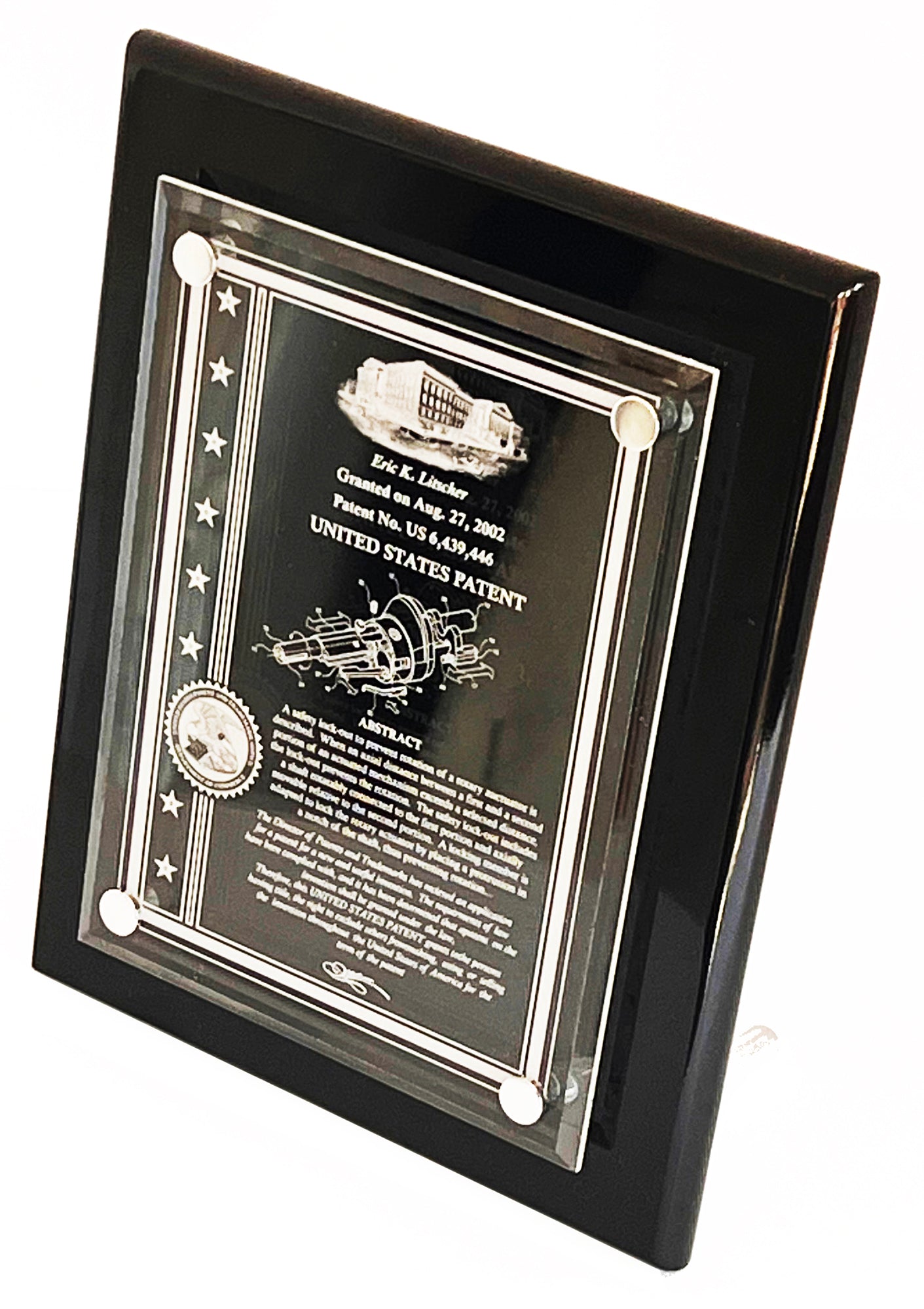 PATENT ACRYLIC FLOATING WALL OR DESK TOP PLAQUE: ETCHED TO FINE DEFINITION