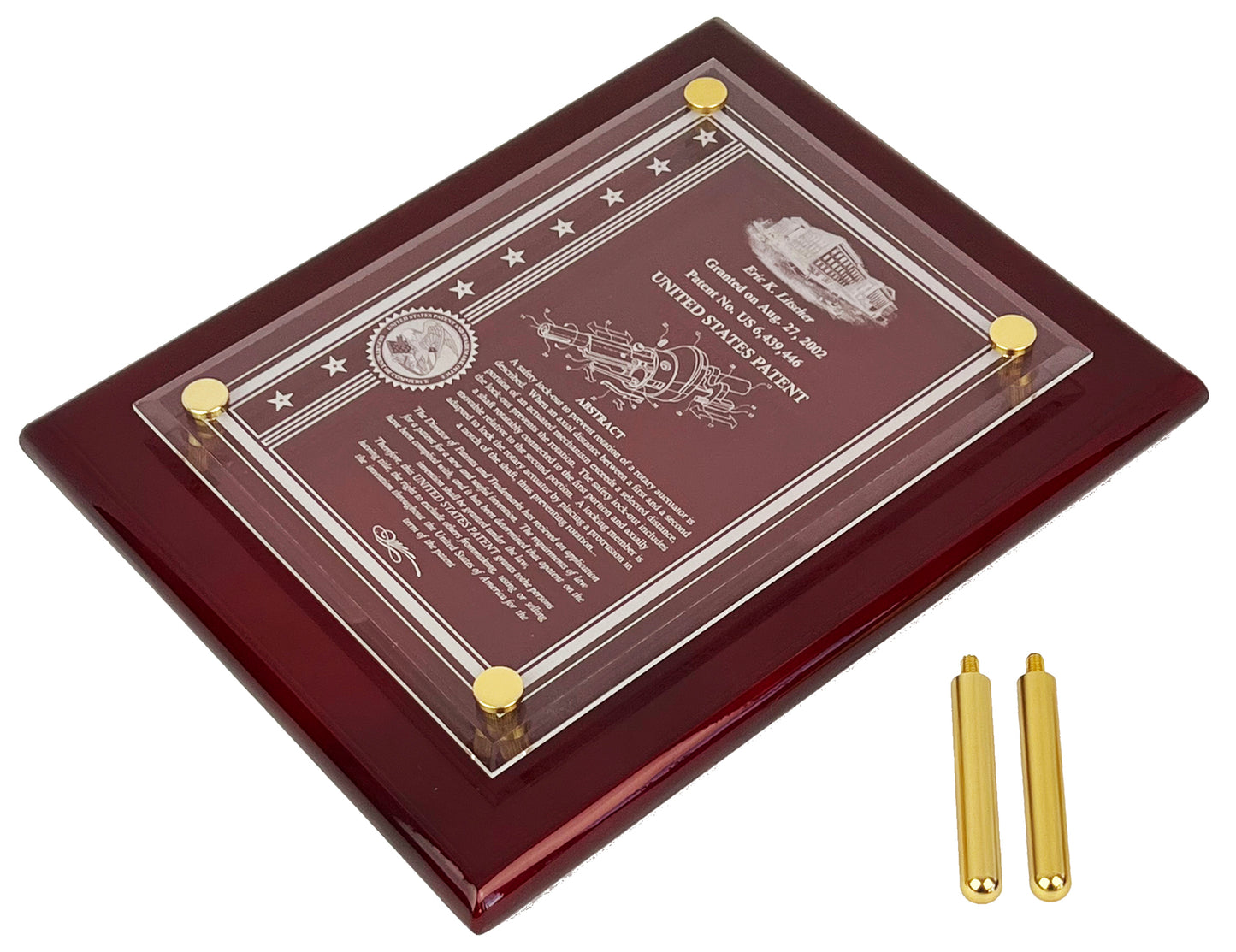 PATENT ACRYLIC FLOATING WALL OR DESK TOP PLAQUE: ETCHED TO FINE DEFINITION