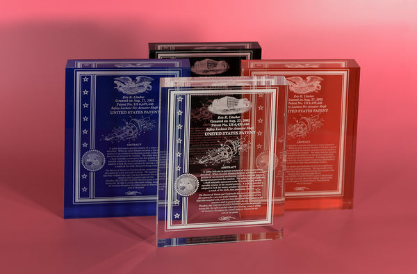 FINE DESK TOP PATENT AWARD, ULTRA CLEAR THICK ACRYLIC