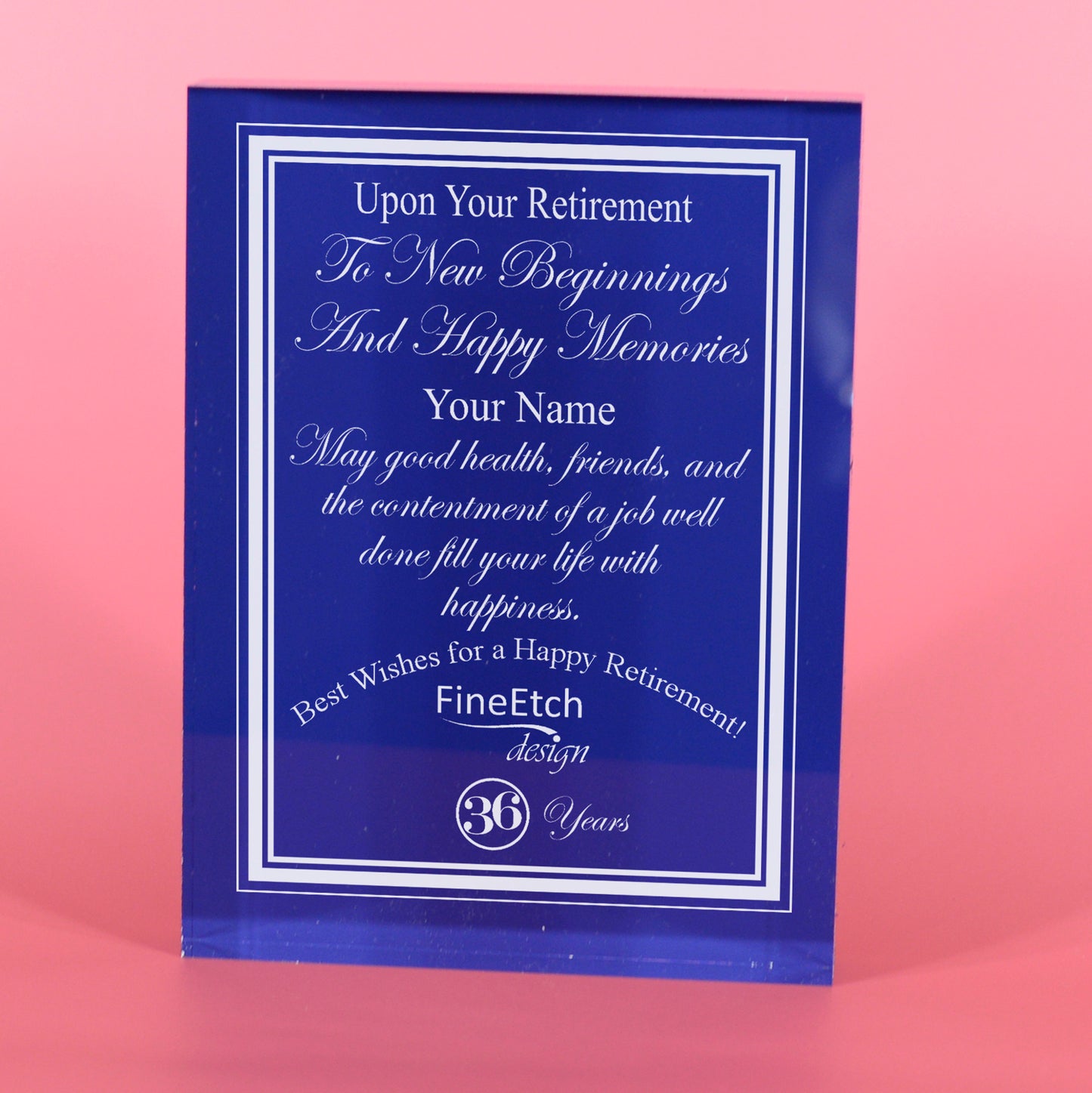 FIINE ULTRA CLEAR ACRYLIC BLOCK CUSTOM RETIREMENT AWARD