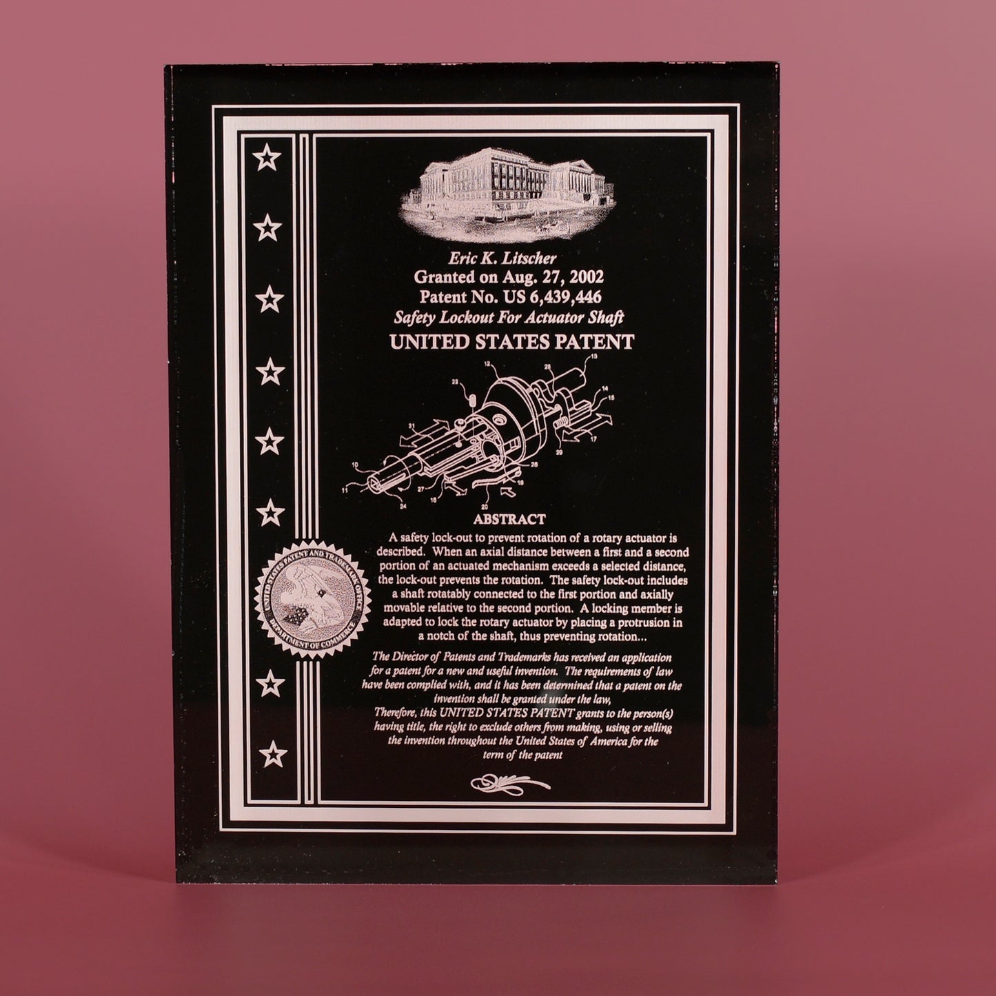 FINE DESK TOP PATENT AWARD, ULTRA CLEAR THICK ACRYLIC