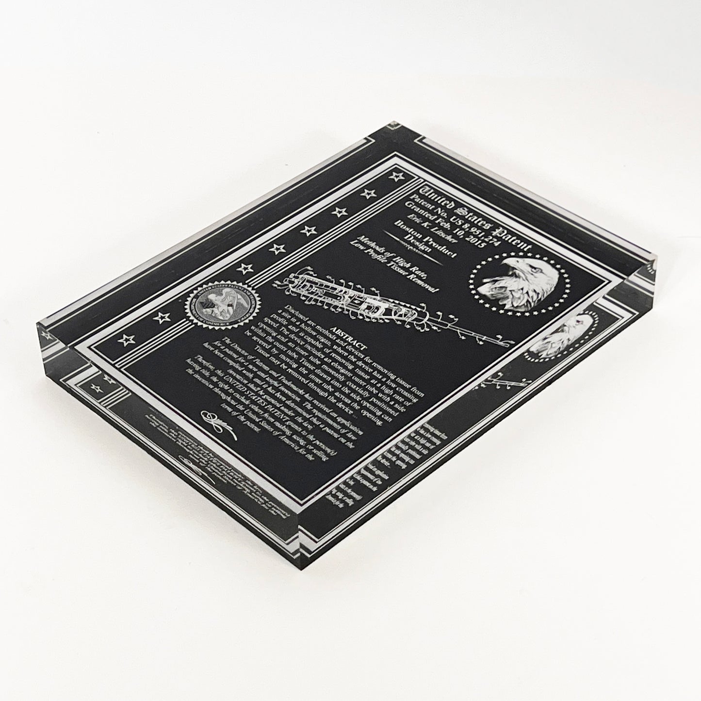 Desktop Patent Award, Acrylic Classic Design with Fine Eagle and UPTO Seal