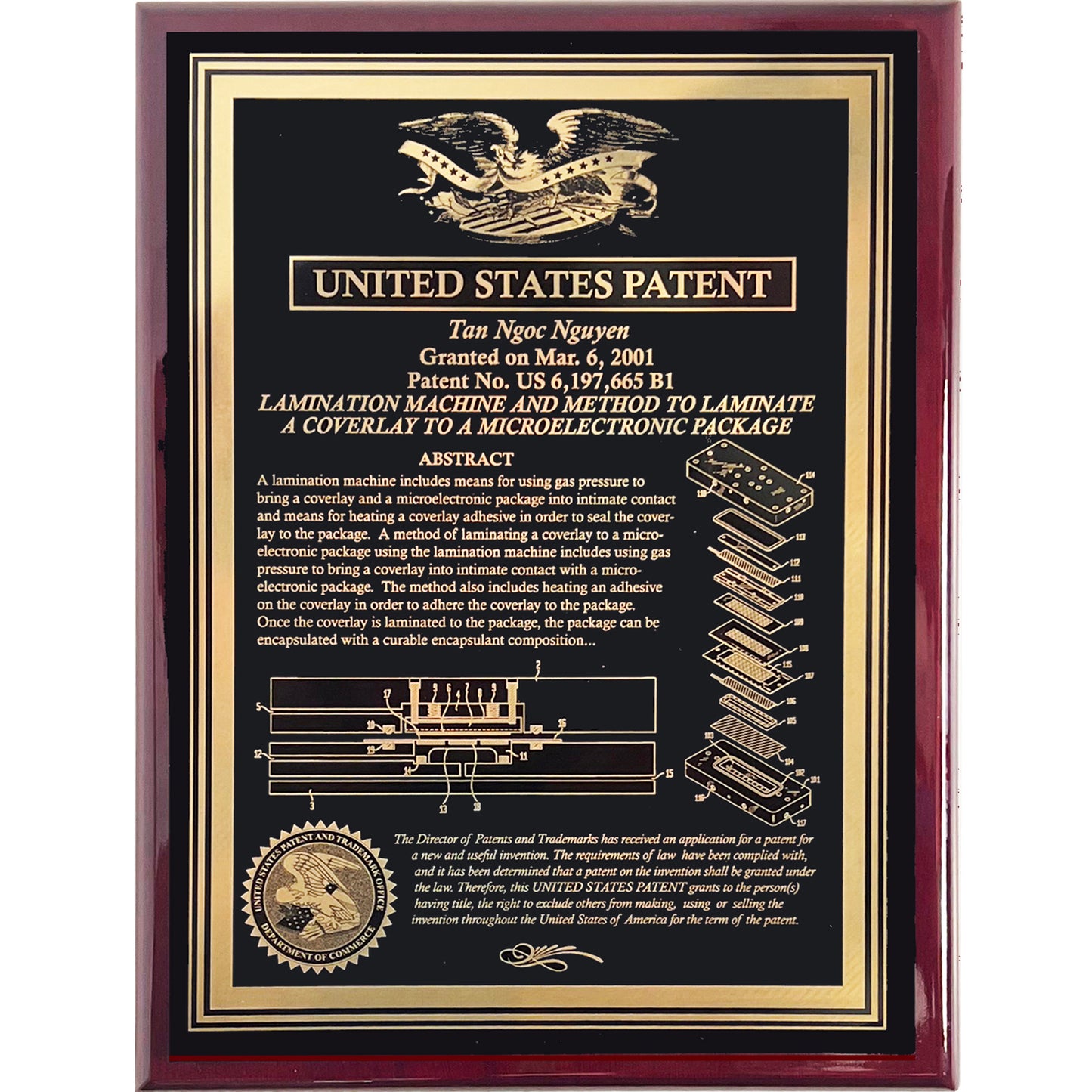 Executive Patent Plaque with Classic Eagle or Historic Patent Building and USPTO Seale