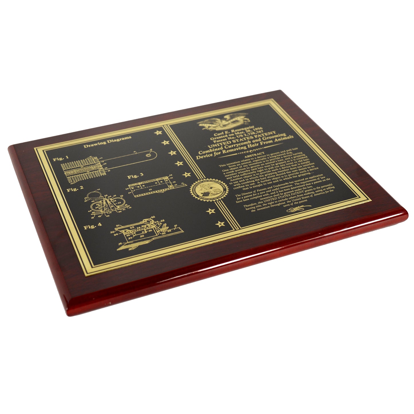 FINE Horizontal Patent Award etched in gold on black with Patriotic Eagle "or" Patent Office