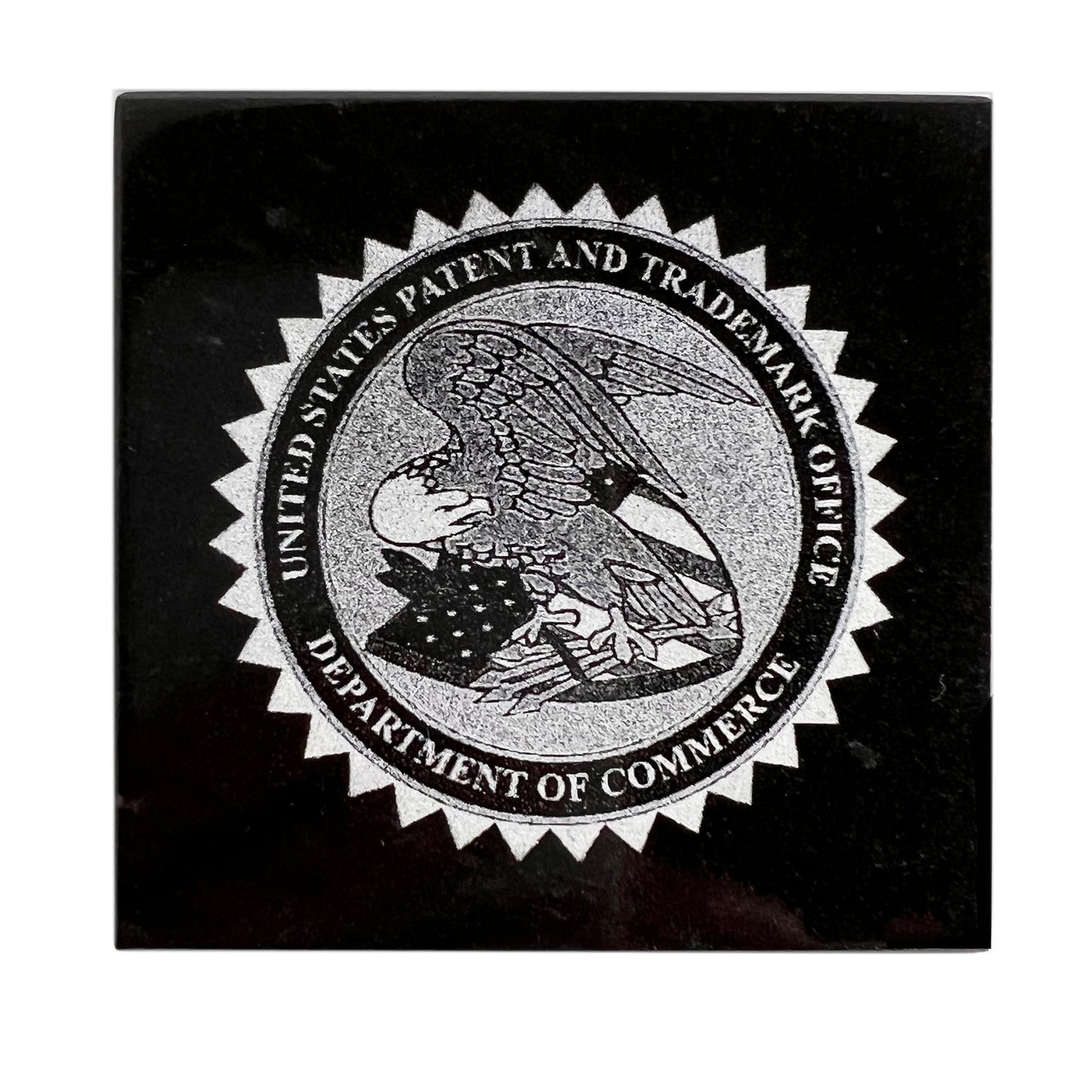Patent Award Black Marble Cube with Etched USPTO Seal