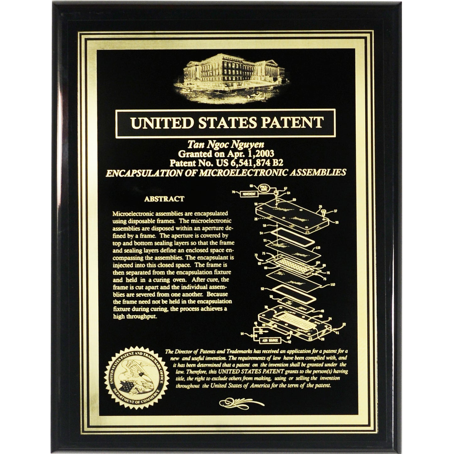 Executive Patent Plaque with Classic Eagle or Historic Patent Building and USPTO Seale