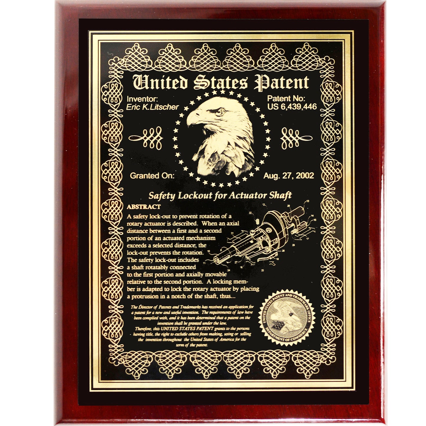 EXECUTIVE PATENT AWARD PLAQUE, "THE VICTORIAN"