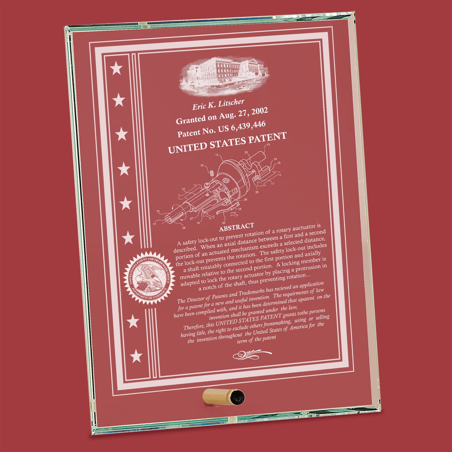 Clear Rectangle Crystal Beveled Edge Desk Top Patent Award
