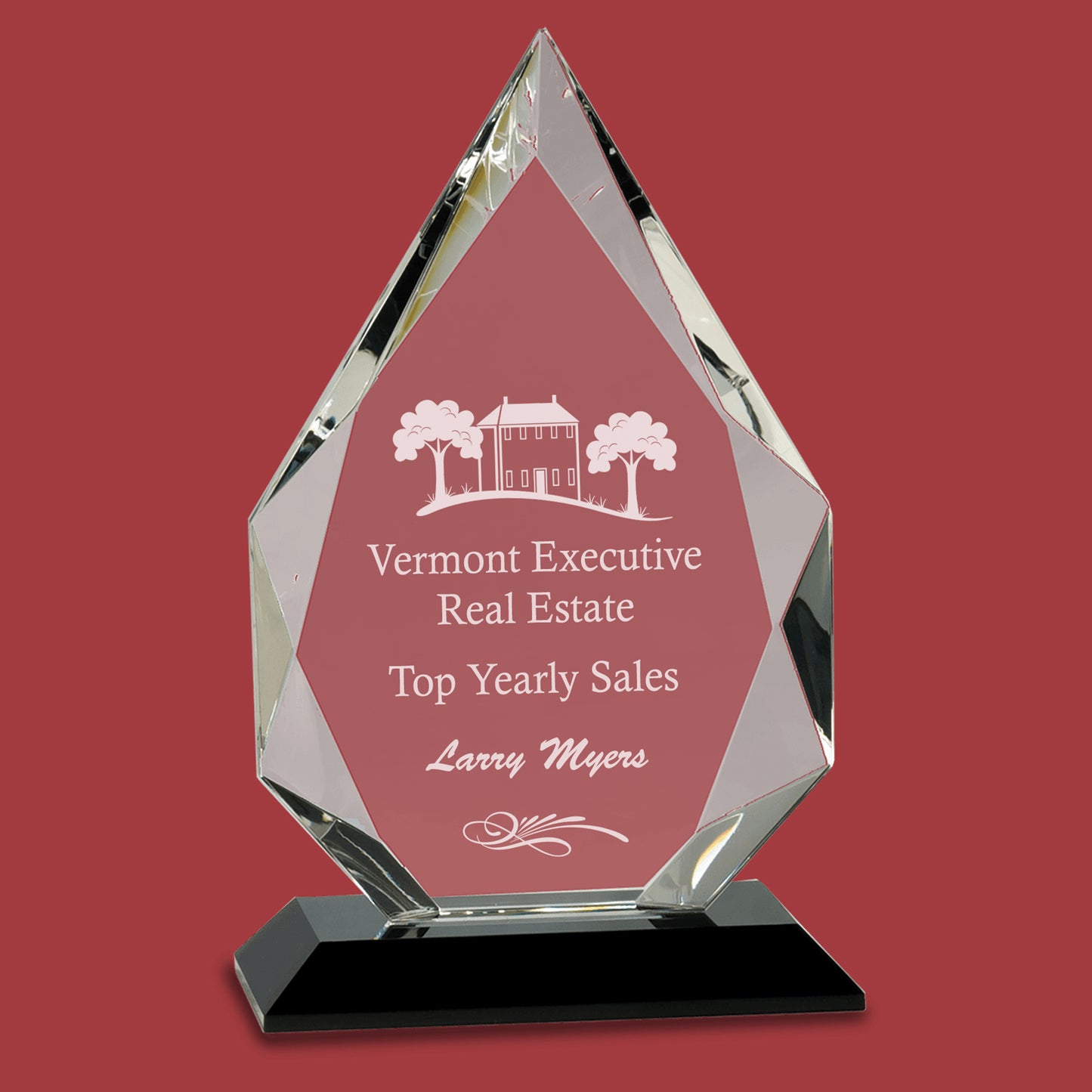Desk Top Award, 10" Diamond Crystal on Black Pedestal Base