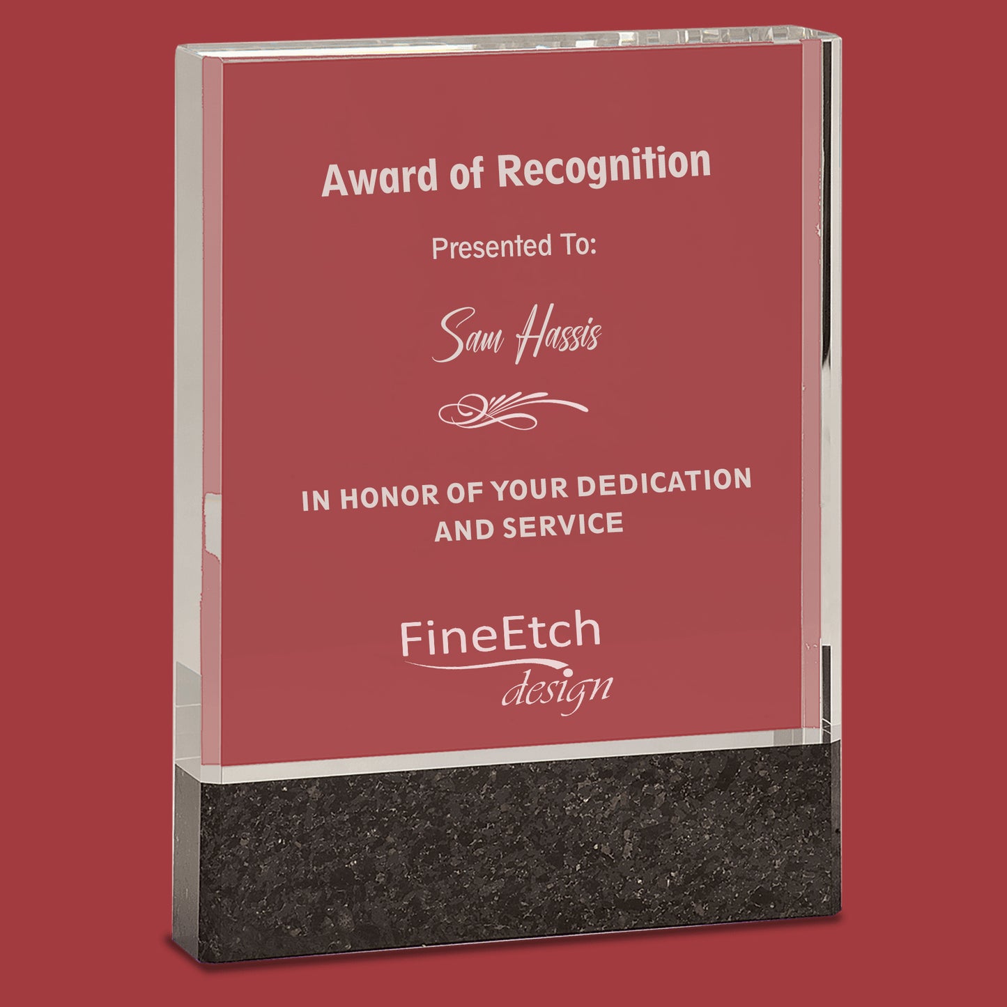 Clear Crystal and Black Marble Desk Top Award