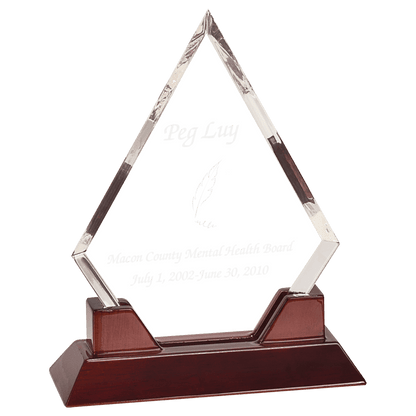 DIAMOND ACRYLIC DESKTOP AWARD WITH ROSEWOOD PIANO FINISH BASE