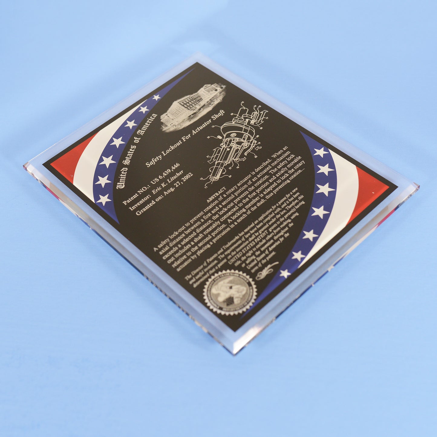 Patent Award Plaque Patriotic with Stars & Strips Border