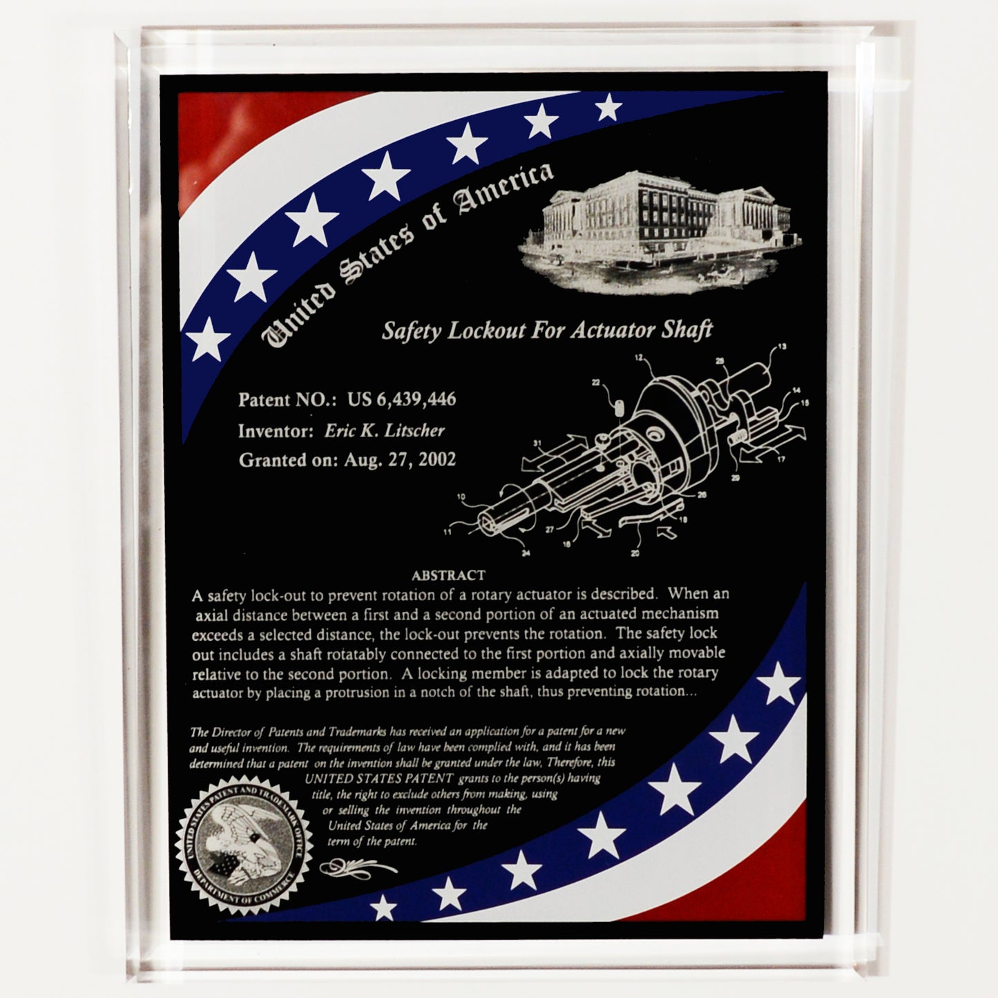 Patent Award Plaque Patriotic with Stars & Strips Border