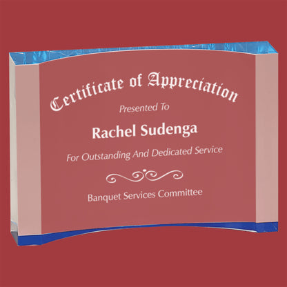 THICK CUSTOM ACRYLIC CRESCENT DESK TOP AWARD