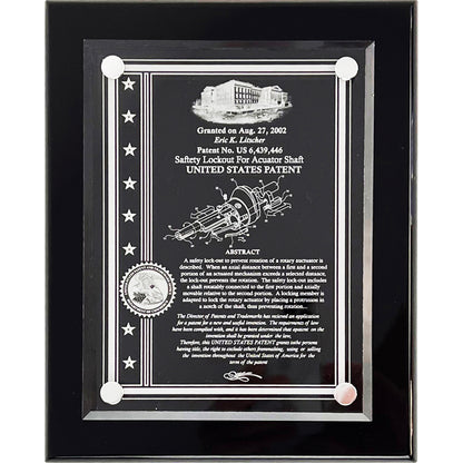 PATENT ACRYLIC FLOATING WALL OR DESK TOP PLAQUE:  ETCHED TO FINE DEFINITION