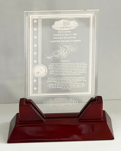 Prestige Table Top Acrylic Patent Award with Rosewood Piano Finish Base