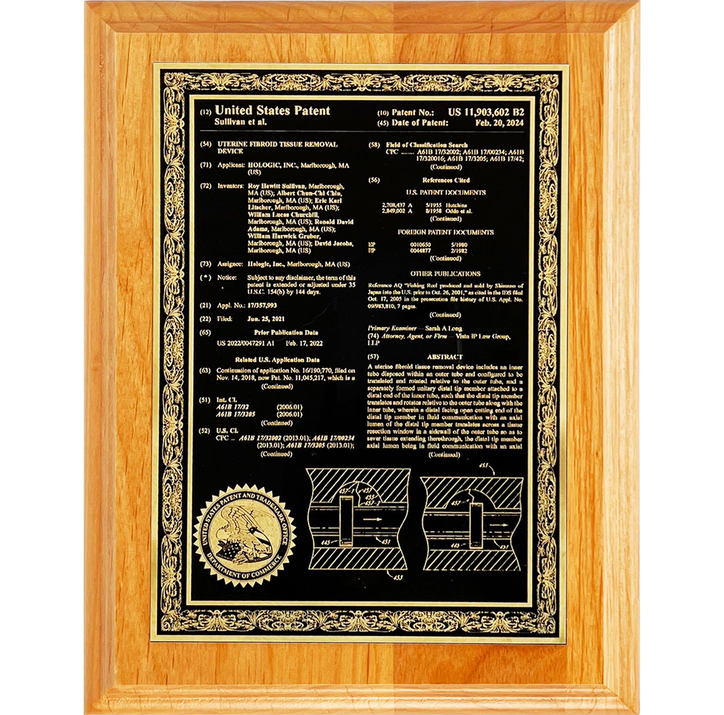 U.S. CLASSIC FRONT PAGE PATENT PLAQUE FINE ETCHED