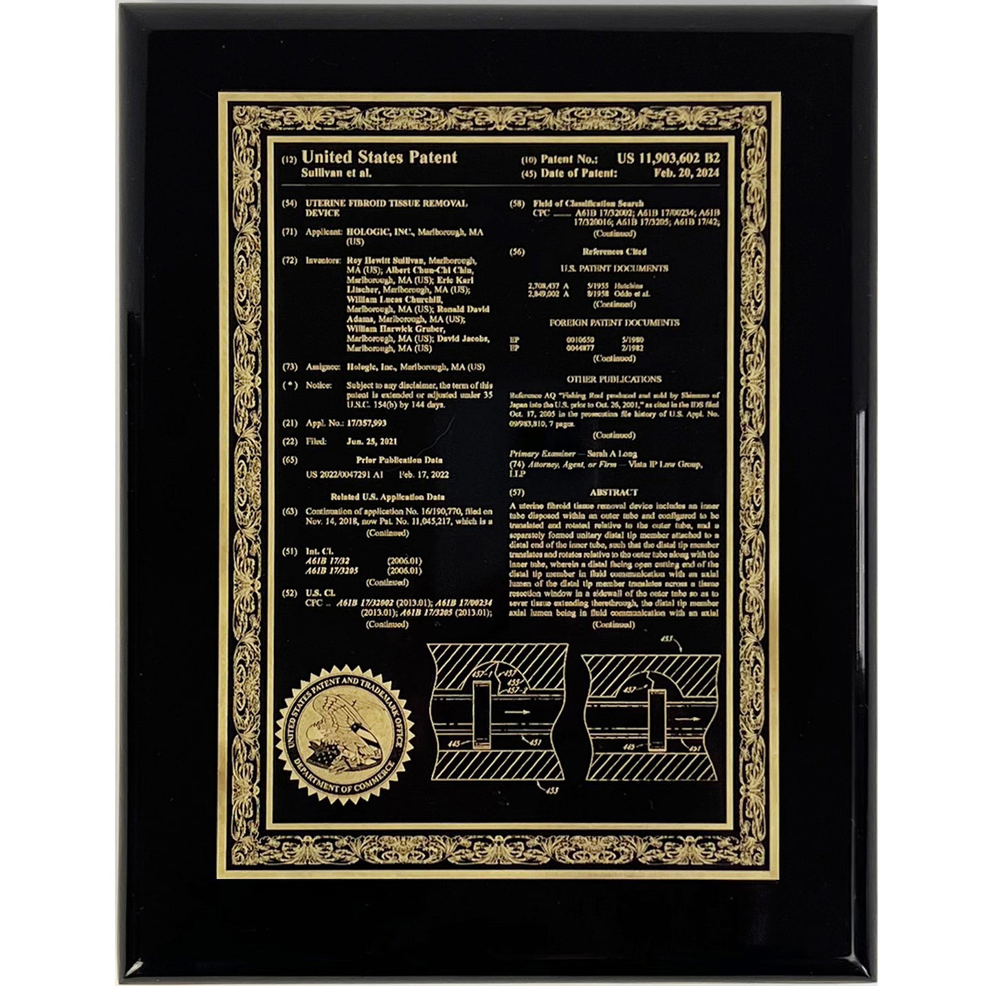U.S. CLASSIC FRONT PAGE PATENT PLAQUE FINE ETCHED