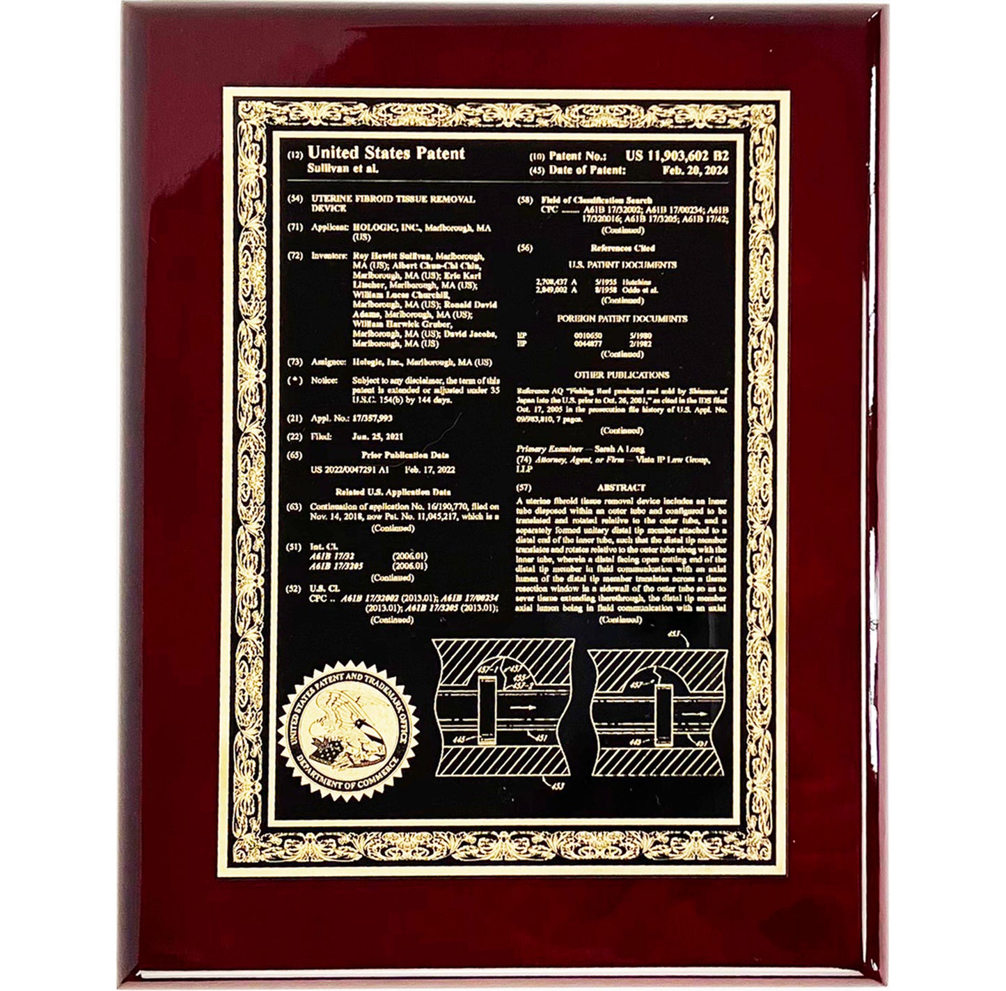 U.S. CLASSIC FRONT PAGE PATENT PLAQUE FINE ETCHED