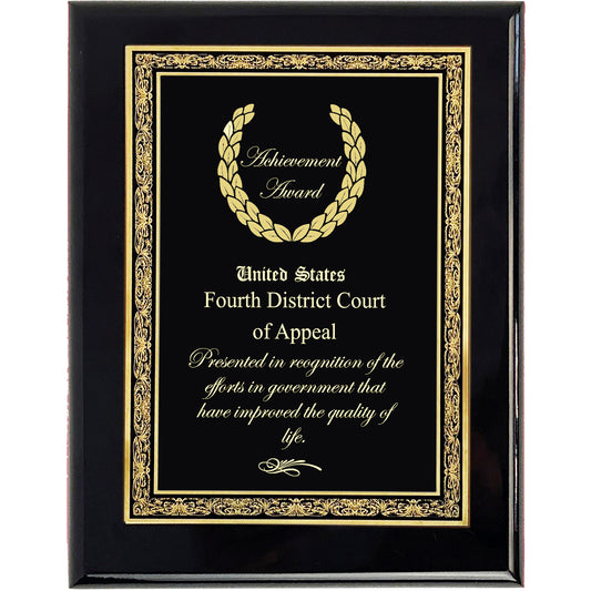 Classic Corporate Wall Plaque with Detailed Boarder:  Deep Etched into Gold Finished Brass