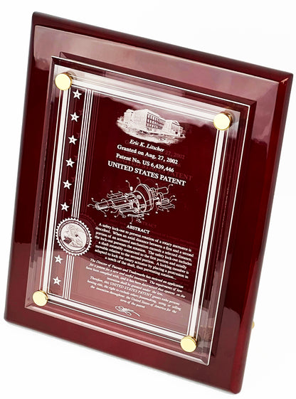 PATENT ACRYLIC FLOATING WALL OR DESK TOP PLAQUE:  ETCHED TO FINE DEFINITION