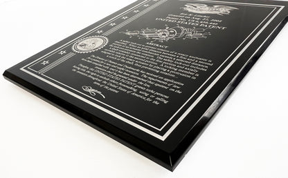 Solid Black Acrylic Patent Award Plaque with American Eagle with Stars & Strips:   8" X 10"