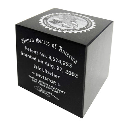 Patent Award Black Marble Cube with Etched USPTO Seal