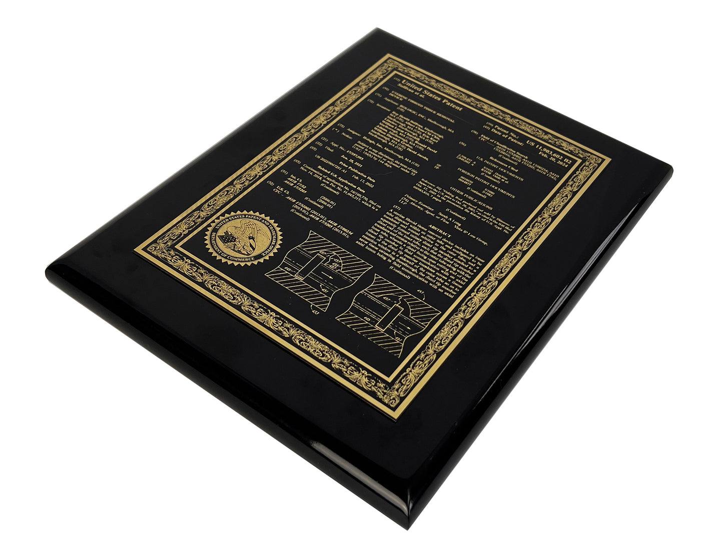 U.S. CLASSIC FRONT PAGE PATENT PLAQUE FINE ETCHED