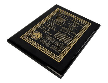 U.S. CLASSIC FRONT PAGE PATENT PLAQUE FINE ETCHED