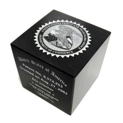 Patent Award Black Marble Cube with Etched USPTO Seal