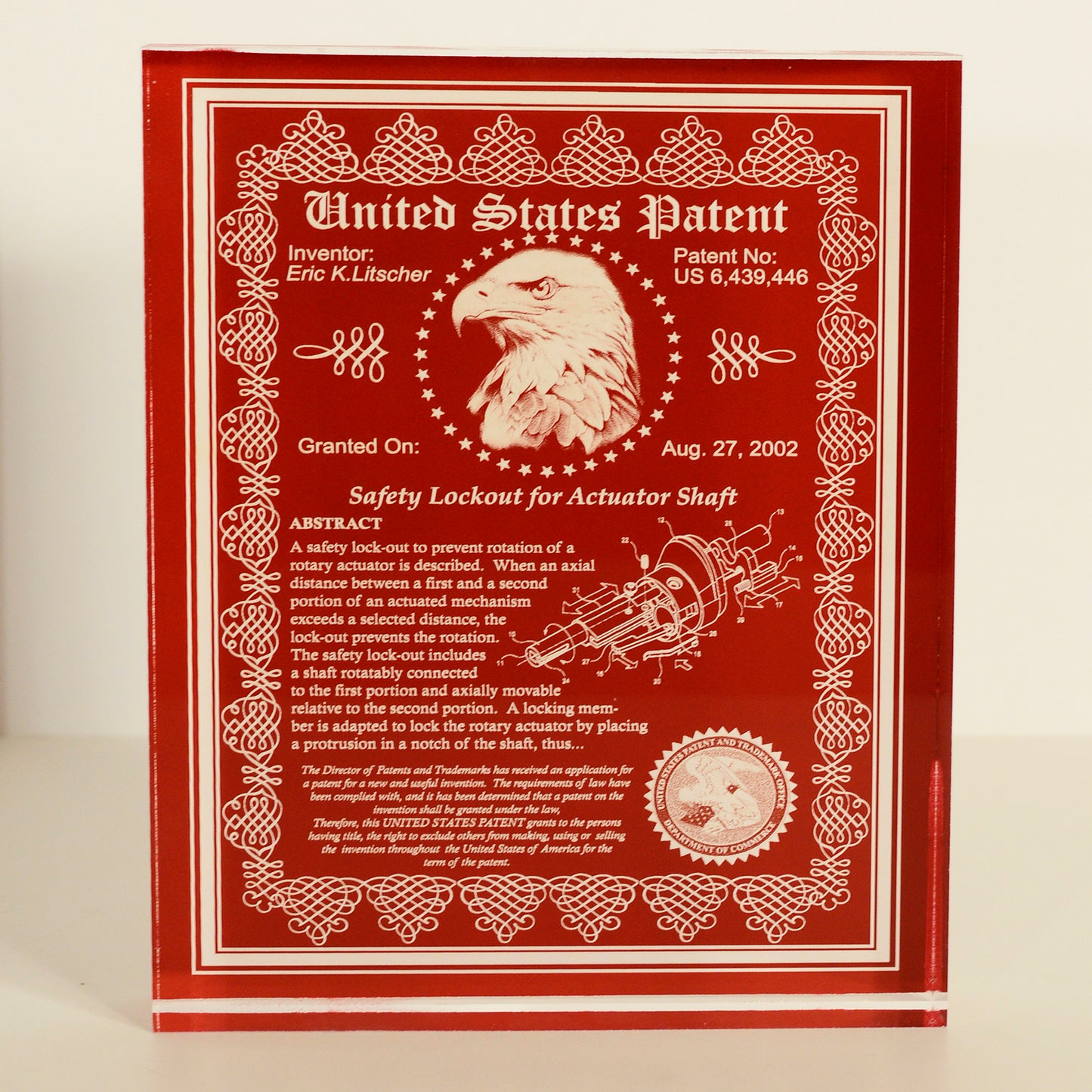 Desk Top Patent Award, Acrylic Victorian