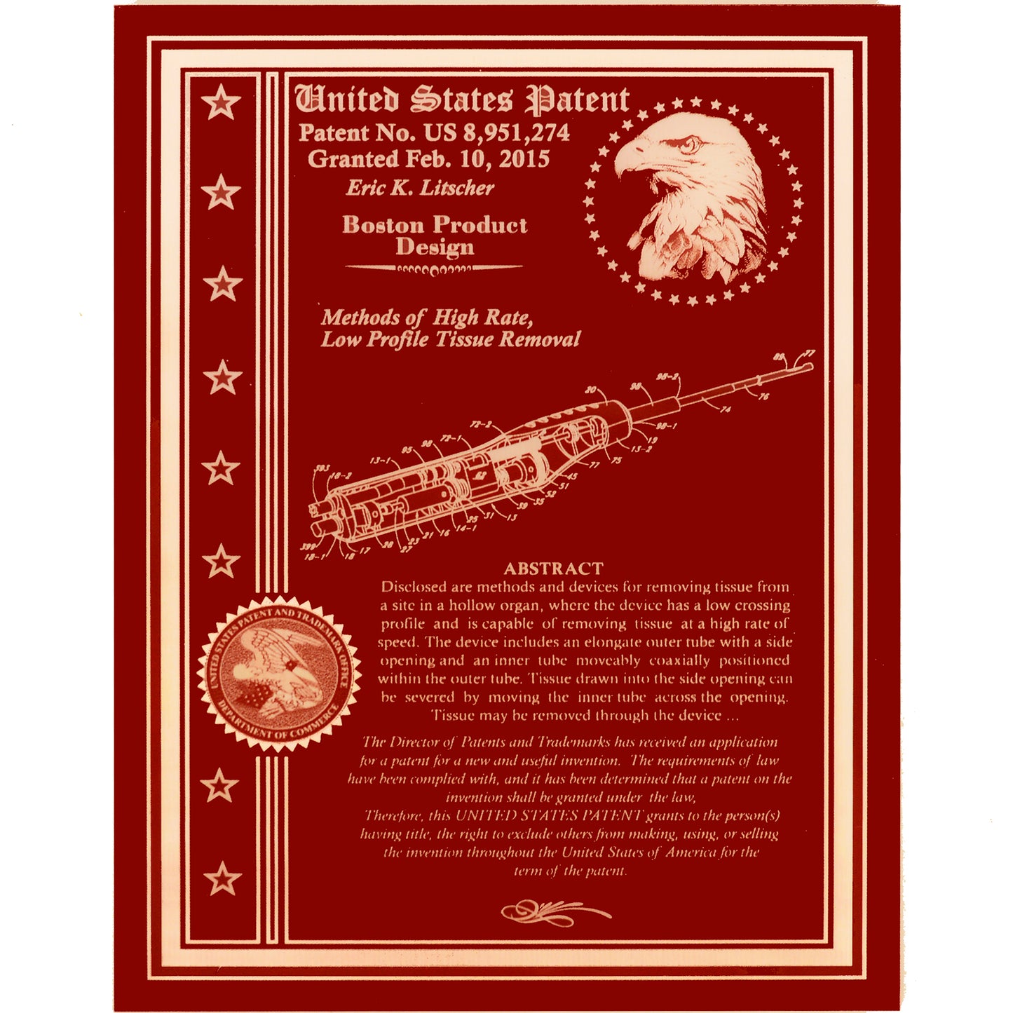 Desktop Patent Award, Acrylic Classic Design with Fine Eagle and UPTO Seal