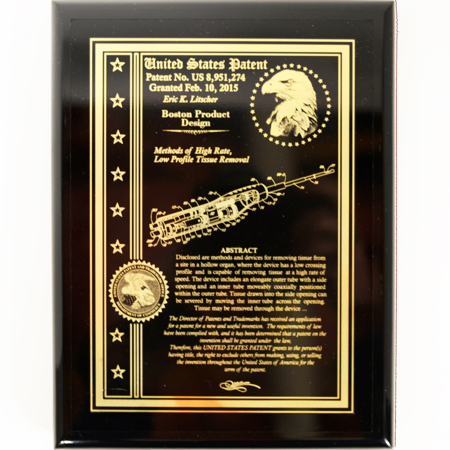 EXECUTIVE PATENT PLAQUE WITH CLASSIC EAGLE & USPTO