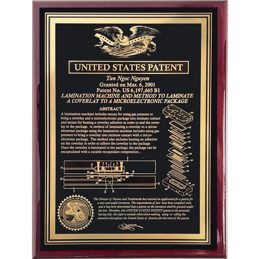 Executive Patent Plaque with Classic Eagle or Historic Patent Building and USPTO Seale