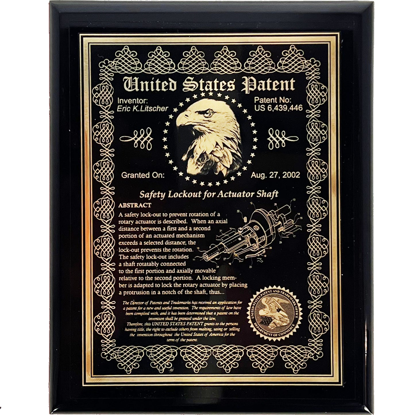 EXECUTIVE PATENT AWARD PLAQUE, "THE VICTORIAN"