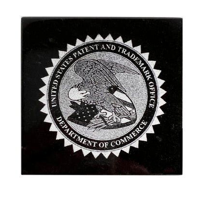 Patent Award Black Marble Cube with Etched USPTO Seal