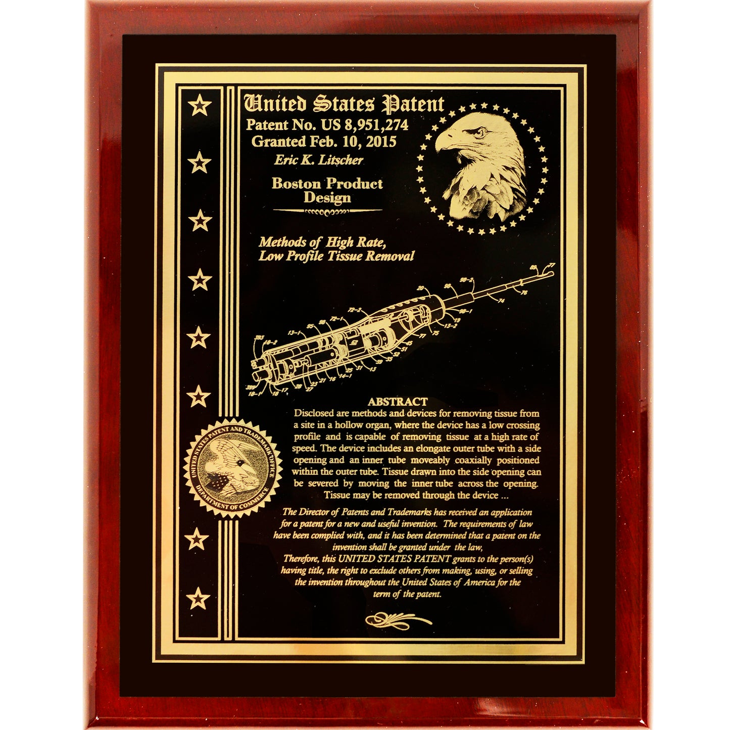 EXECUTIVE PATENT PLAQUE WITH CLASSIC EAGLE & USPTO