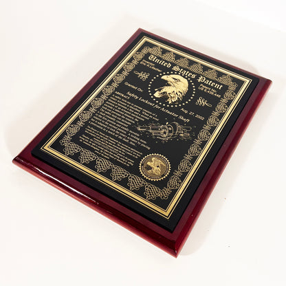 EXECUTIVE PATENT AWARD PLAQUE, "THE VICTORIAN"