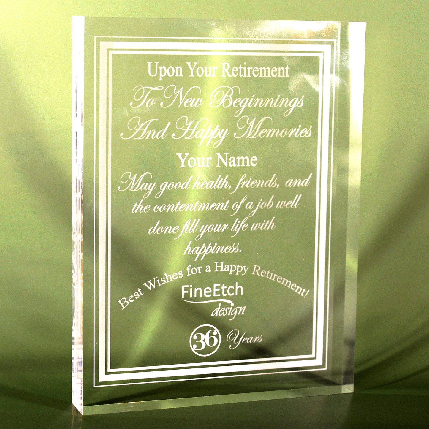 FIINE ULTRA CLEAR ACRYLIC BLOCK CUSTOM RETIREMENT AWARD