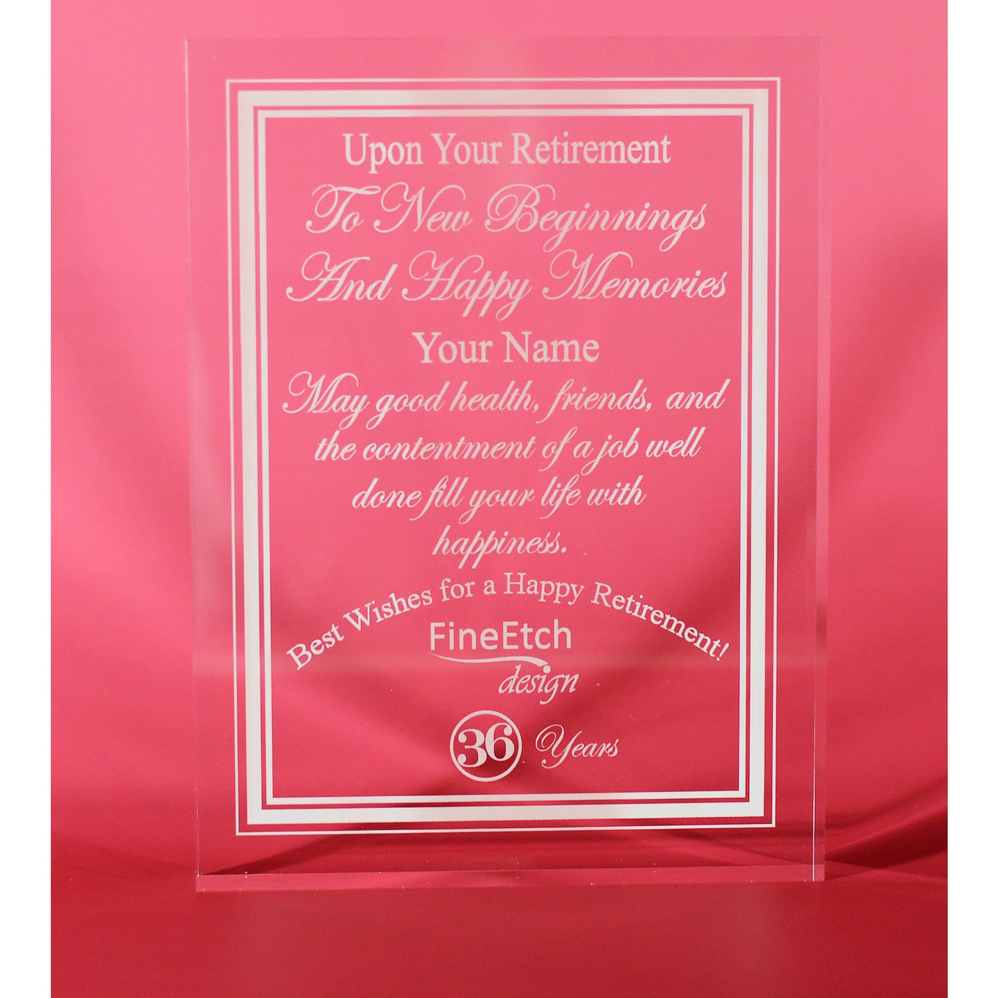 FIINE ULTRA CLEAR ACRYLIC BLOCK CUSTOM RETIREMENT AWARD